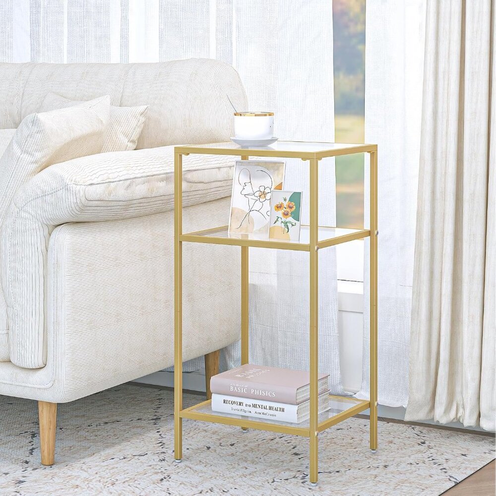 New 3-Tier Side Tables Set of 2 Tempered Glass Tables with Storage for Room - Picture 10 of 12